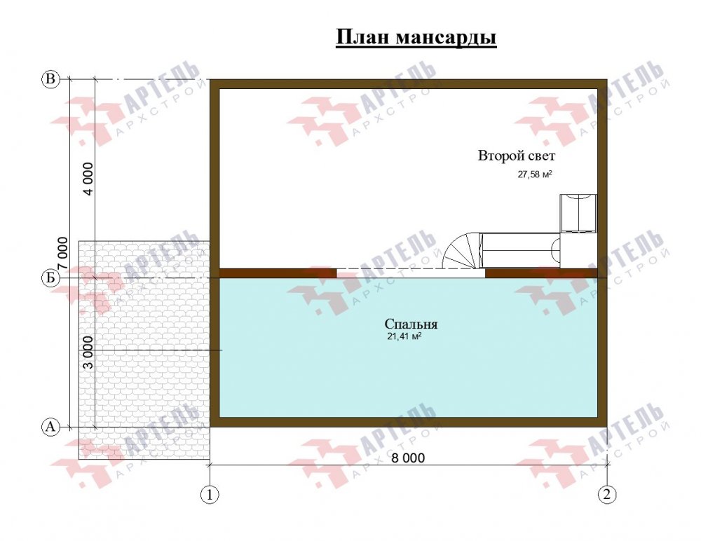 двухэтажный дом из профилированного бруса площадью от 100 до 150 кв. м. с  мансардой, проект Вариант 7М фотография 5112