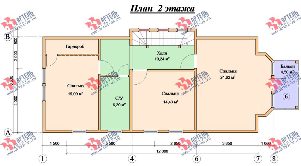 трёхэтажный дом из бруса площадью свыше 200 кв. м. с  балконом, мансардой, проект Вариант 6.3 Н фотография 2300