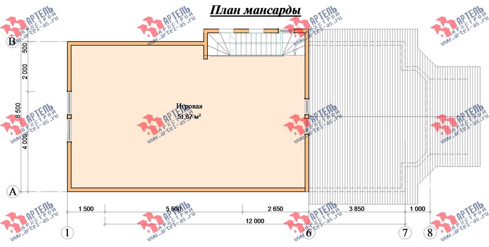 трёхэтажный дом из бруса площадью свыше 200 кв. м. с  балконом, мансардой, проект Вариант 6.3 Н фотография 2301