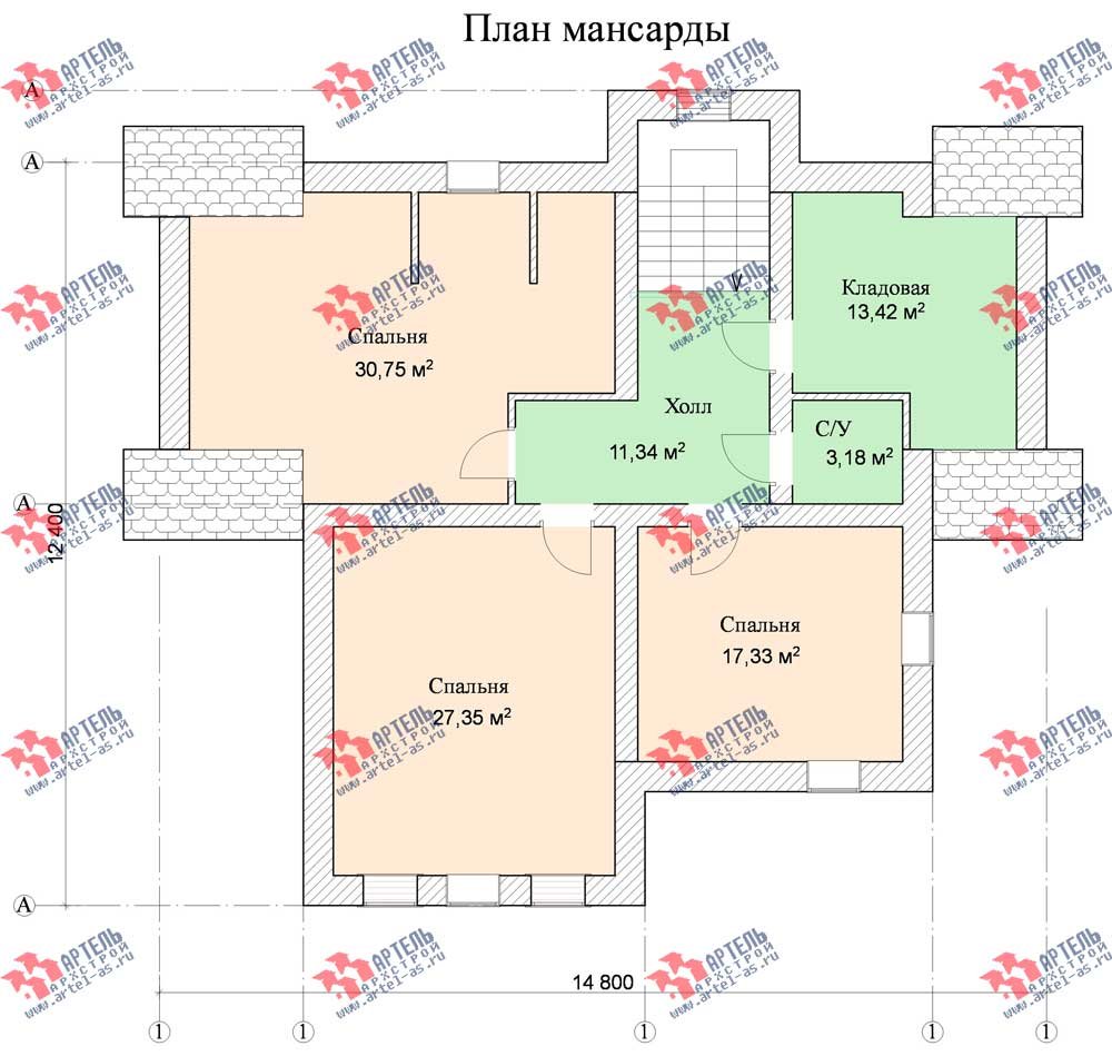 трёхэтажный дом омбинированные дома площадью свыше 200 кв. м. с  балконом, мансардой, эркером, проект Вариант 13 фотография 578