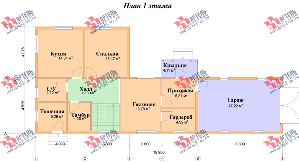 двухэтажный дом из бруса площадью от 150 до 200 кв. м. с  гаражом, мансардой, проект Вариант 8.6 Б фотография 2441