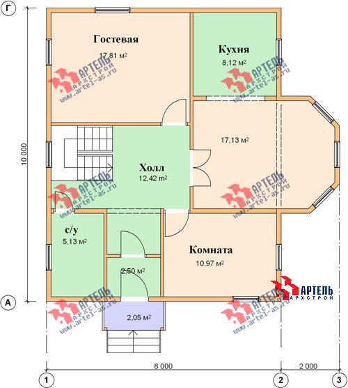 двухэтажный дом из бруса площадью от 150 до 200 кв. м. с  мансардой, эркером, проект Вариант 10 Б фотография 1340