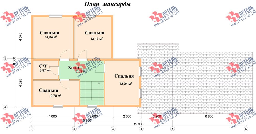 двухэтажный дом из бруса площадью от 150 до 200 кв. м. с  гаражом, мансардой, проект Вариант 8.6 Б фотография 2442