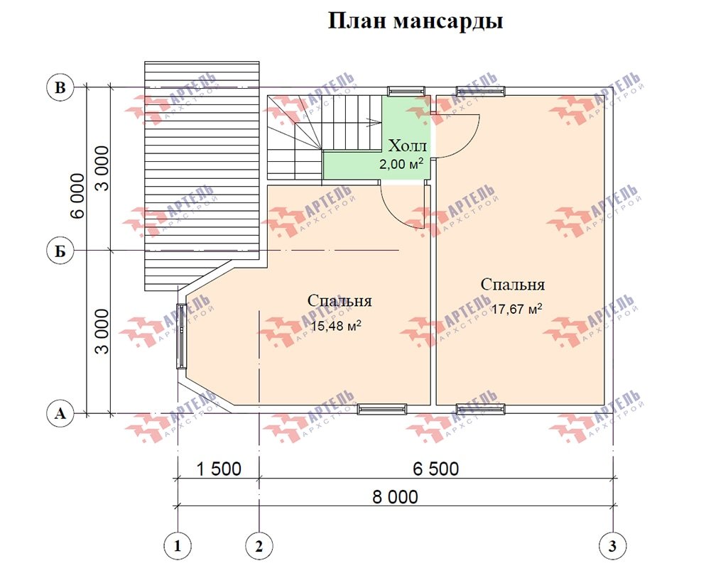 двухэтажный дом из профилированного бруса площадью до 100 кв. м. с  мансардой, эркером, проект Вариант 6.5 Е фотография 4864