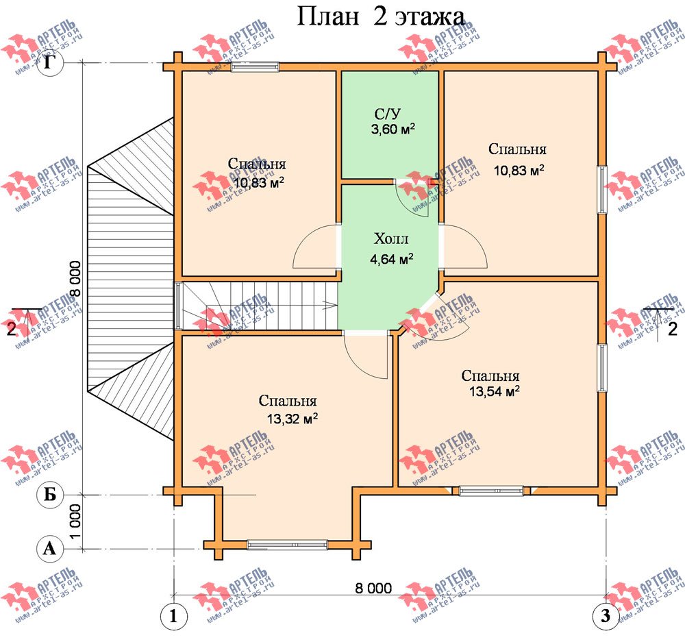 двухэтажный дом из профилированного бруса площадью от 100 до 150 кв. м. с  мансардой, эркером, проект Вариант 8 Т фотография 249