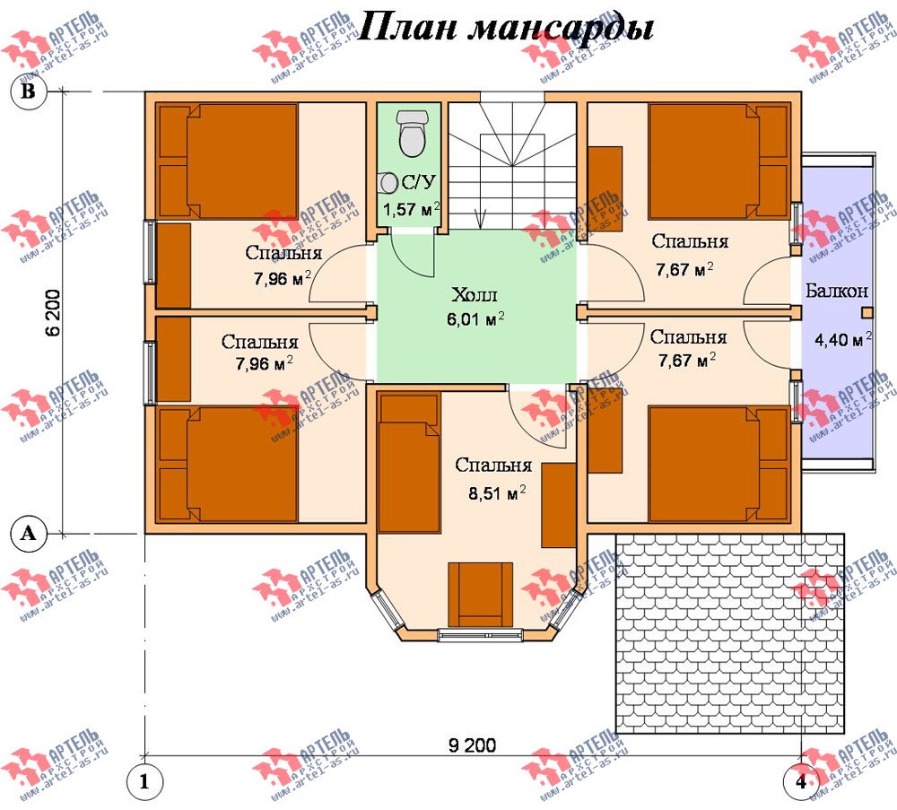 двухэтажный дом из бруса площадью от 100 до 150 кв. м. с  балконом, мансардой, эркером, проект Вариант 6.2 К фотография 764