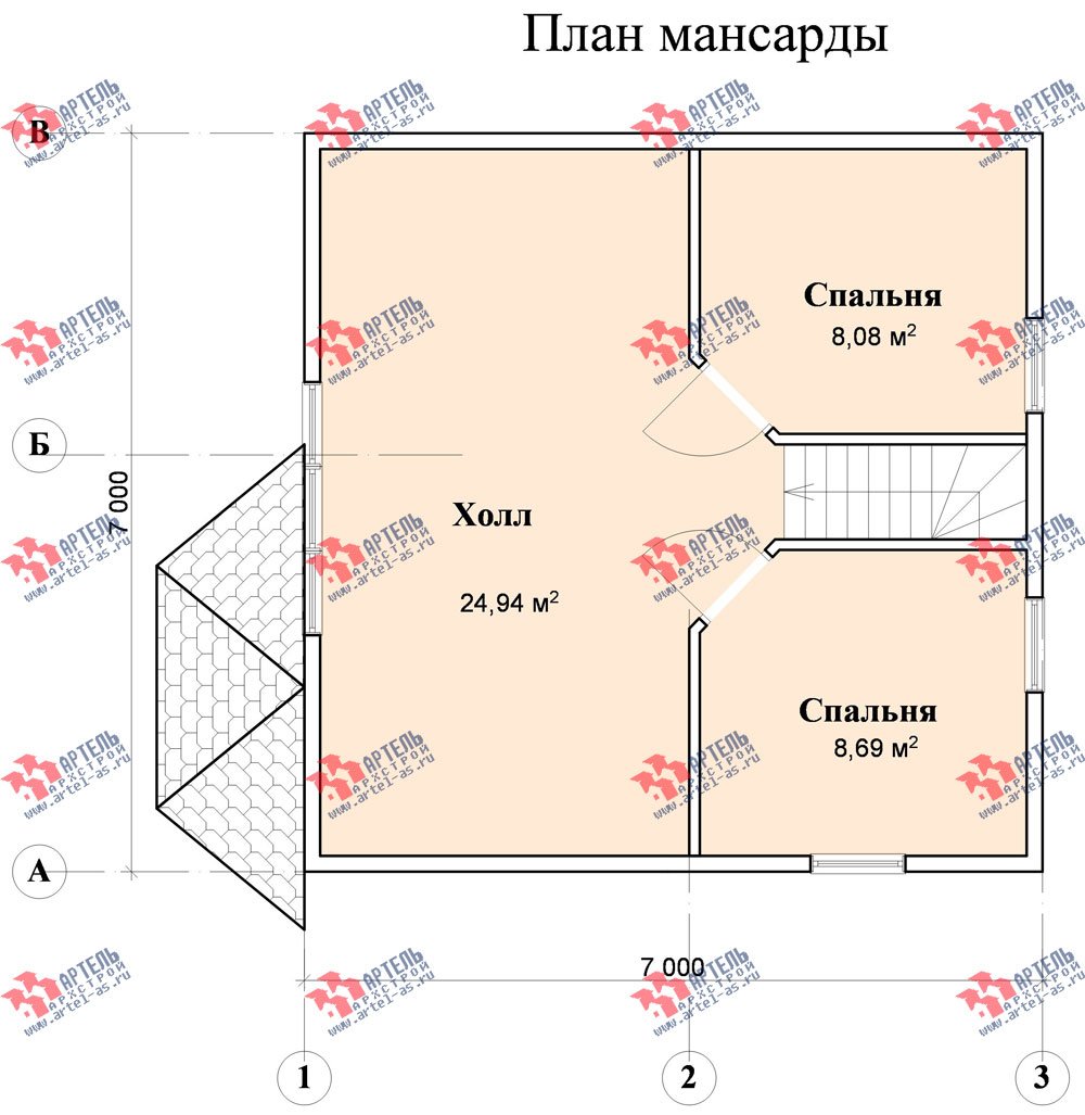 двухэтажный дом из профилированного бруса площадью до 100 кв. м. с  мансардой, эркером, проект Вариант 7 Е-1 фотография 843