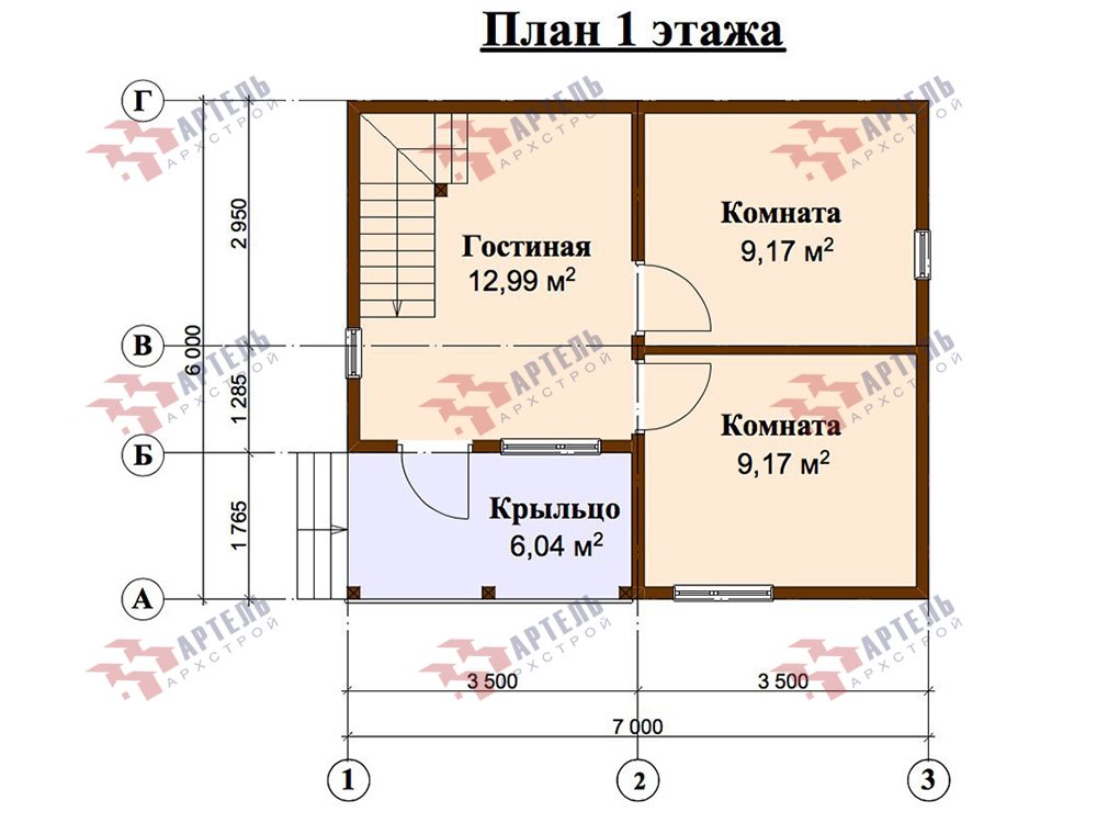 двухэтажный дом из профилированного бруса площадью до 100 кв. м. с  мансардой, проект Вариант 6 Д фотография 5789