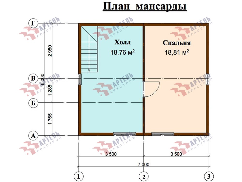 двухэтажный дом из профилированного бруса площадью до 100 кв. м. с  мансардой, проект Вариант 6 Д фотография 5790