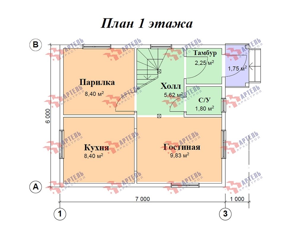 двухэтажный дом из профилированного бруса площадью до 100 кв. м. с  мансардой, проект Вариант 6 Г фотография 4862