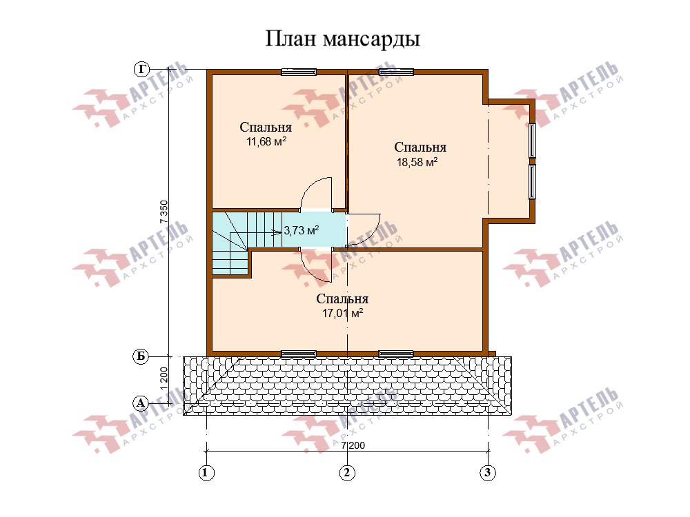 двухэтажный дом из профилированного бруса площадью от 100 до 150 кв. м. с  мансардой, эркером, проект Вариант 7.3 К фотография 5884