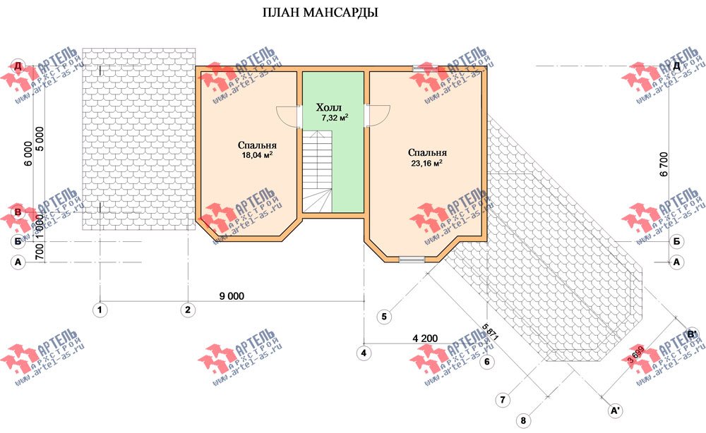 двухэтажный дом из профилированного бруса площадью от 100 до 150 кв. м. с  мансардой, террасой, эркером, проект Вариант 6.7 Б фотография 2481