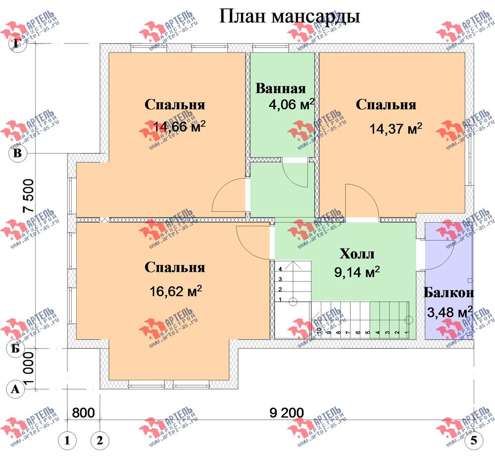 двухэтажный дом из бруса площадью от 100 до 150 кв. м. с  мансардой, проект Вариант 6 фотография 2794