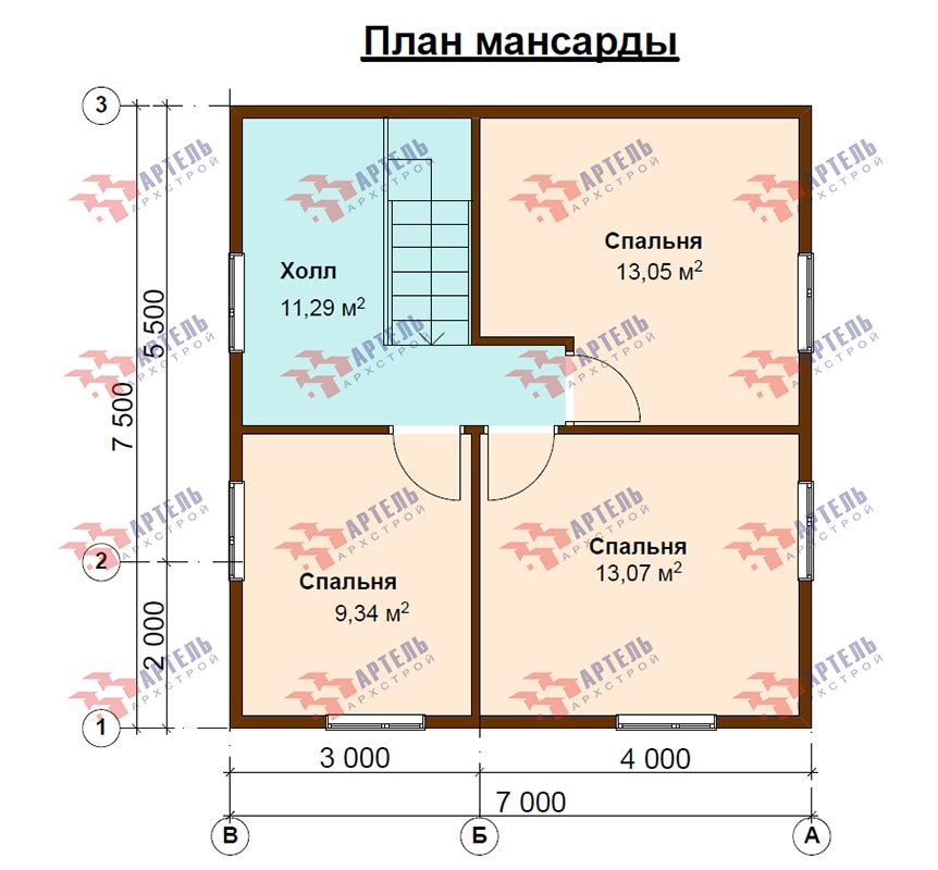 двухэтажный дом из профилированного бруса площадью до 100 кв. м. с  мансардой, эркером, проект Вариант 7 Д фотография 4868