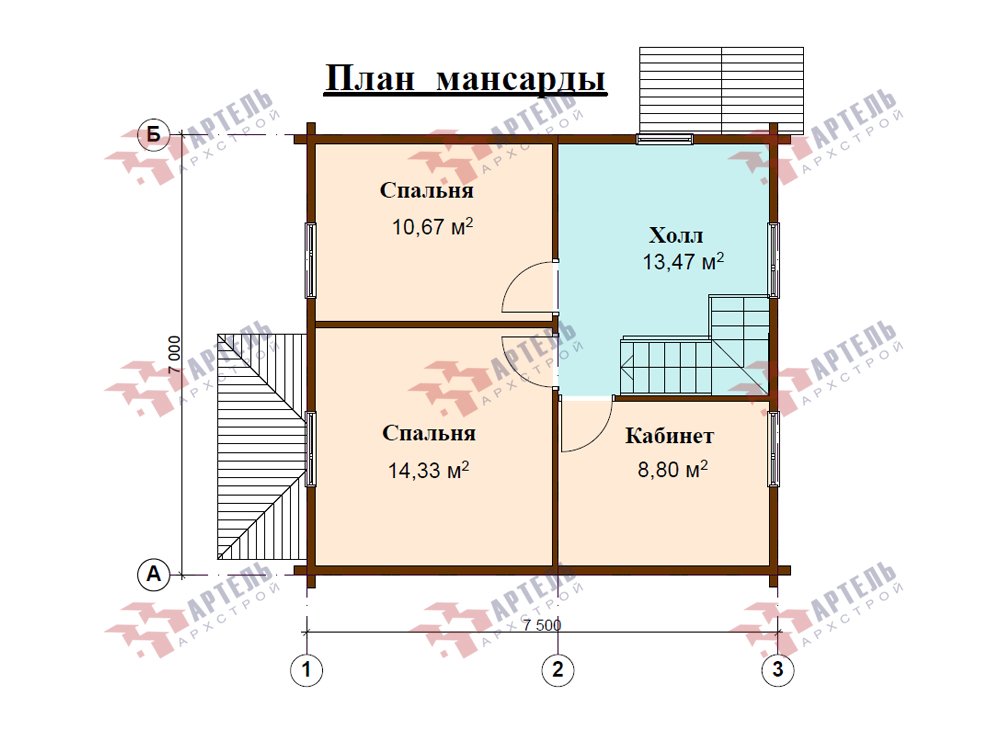 двухэтажный дом из профилированного бруса площадью до 100 кв. м. с  мансардой, эркером, проект Вариант 7 Г фотография 5812