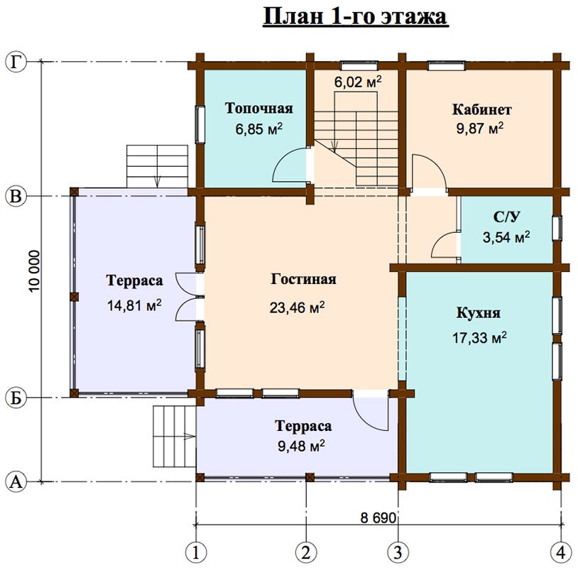 двухэтажный дом из профилированного бруса площадью от 150 до 200 кв. м. с  балконом, мансардой, террасой, проект Вариант 8.6 К фотография 4471