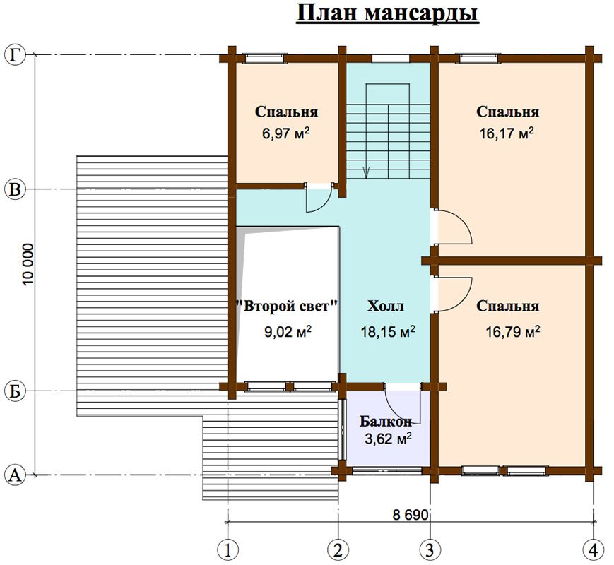 двухэтажный дом из профилированного бруса площадью от 150 до 200 кв. м. с  балконом, мансардой, террасой, проект Вариант 8.6 К фотография 4472