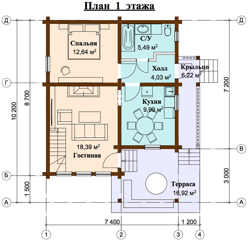 двухэтажный проект площадью от 100 до 150 кв. м. с  мансардой, террасой, проект Вариант 8.7 А фотография 4474