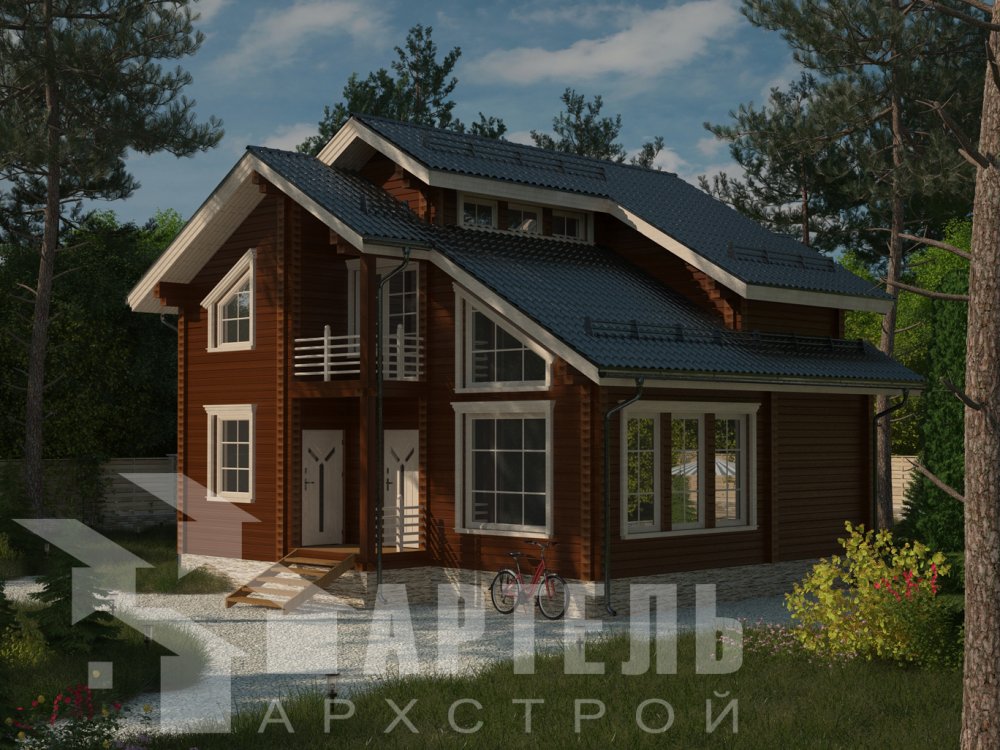 двухэтажный дом из профилированного бруса площадью от 100 до 150 кв. м. с  балконом, мансардой, проект Вариант 9.3 К фотография 6409