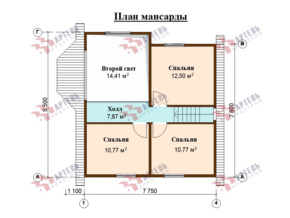 двухэтажный дом из профилированного бруса площадью от 100 до 150 кв. м. с  мансардой, эркером, проект Вариант 8.5 Б фотография 5911