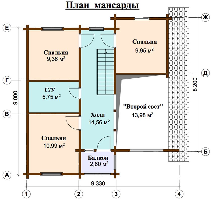 двухэтажный дом из профилированного бруса площадью от 100 до 150 кв. м. с  балконом, мансардой, проект Вариант 9.3 К фотография 4484